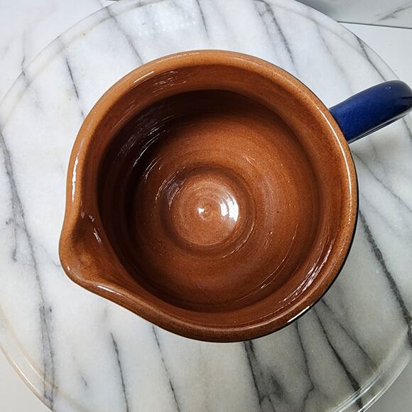 Artist Signed Vintage Blue Art Pottery Pitcher Floral Love Birds Boho Folk Art - Picture 6 of 9